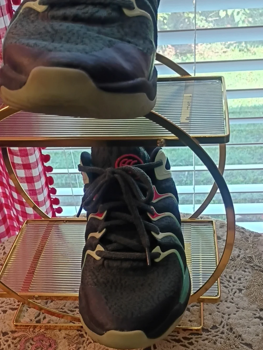 Nike Men’s Black Athletic Shoes with Green and Red Accents